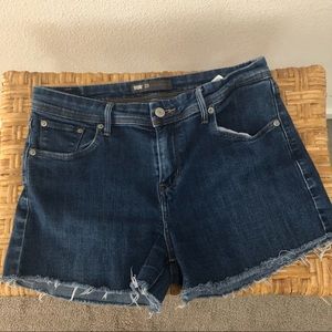 levi’s med/dark wash cut off mid rise shorts